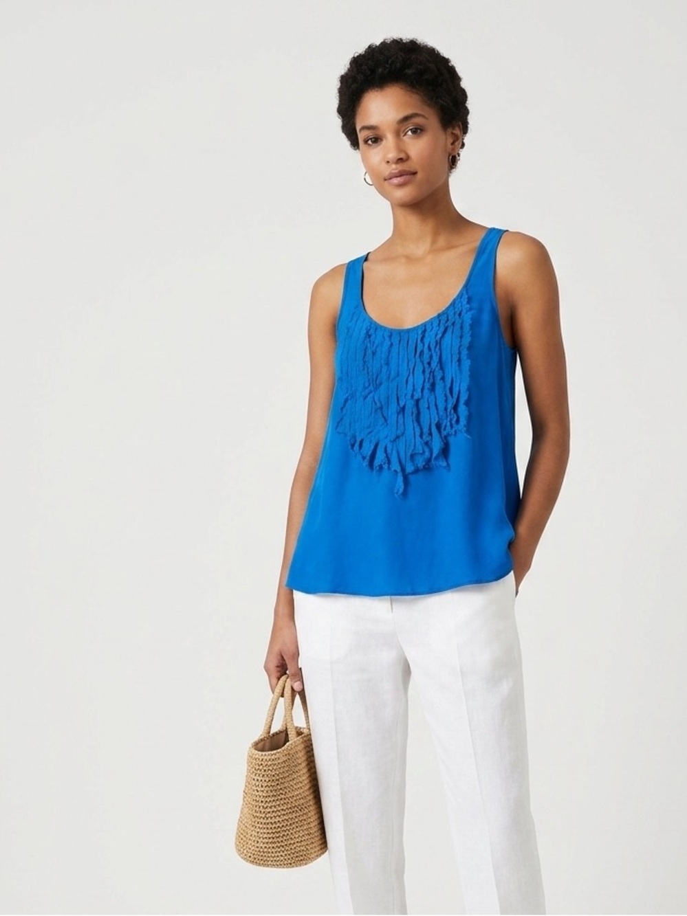 Joseph Turquoise Blue Ruffle-Front Tank Top - Picture 6 of 6